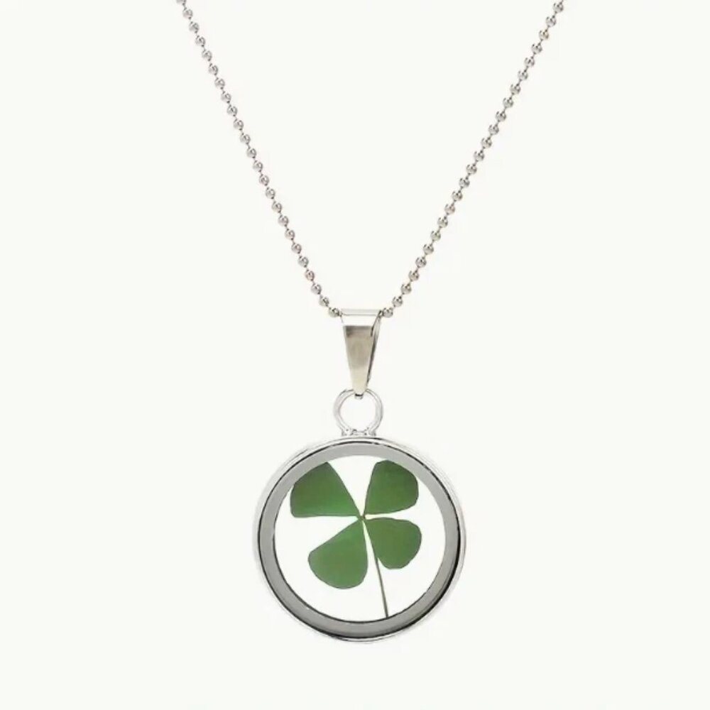 Lucky Real Four 4 Leaf Clover Shamrock Pendant Necklace Good Luck Charm